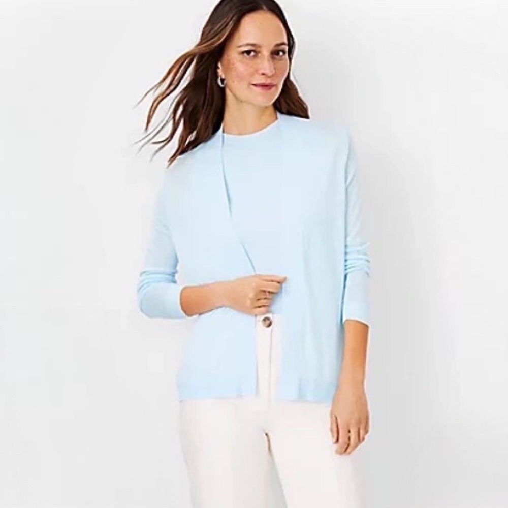Ann Taylor Factory Petite Baby Blue Lightweight Open Cardigan Sweater XXS Petite